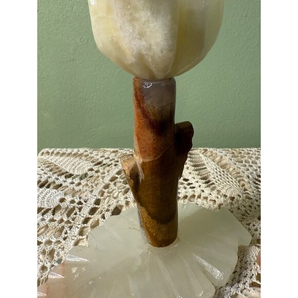 Vintage MCM Carved Onyx Flower Candle Stick Holders - Picture 8 of 16